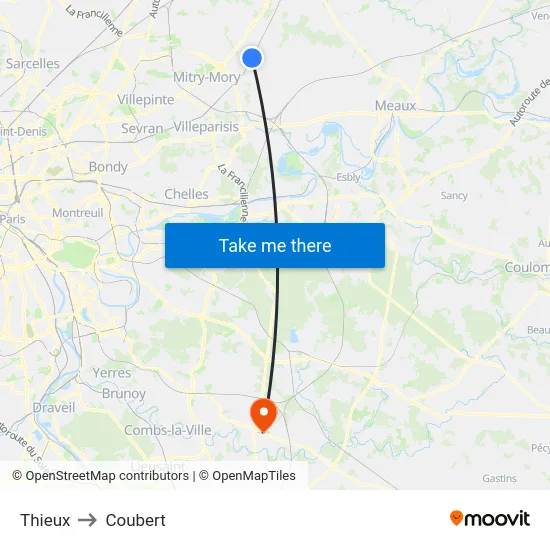 Thieux to Coubert map