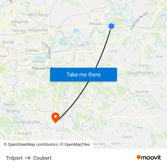 Trilport to Coubert map