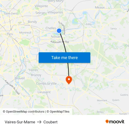 Vaires-Sur-Marne to Coubert map