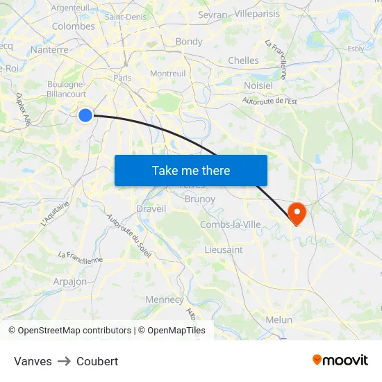 Vanves to Coubert map