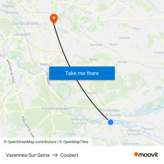 Varennes-Sur-Seine to Coubert map