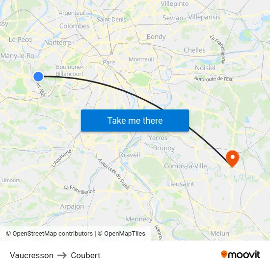 Vaucresson to Coubert map