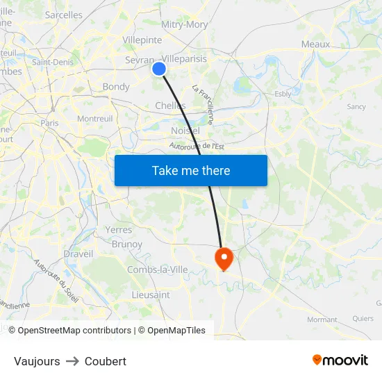 Vaujours to Coubert map