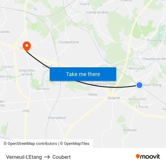 Verneuil-L'Etang to Coubert map