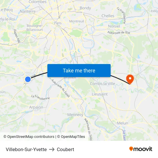 Villebon-Sur-Yvette to Coubert map
