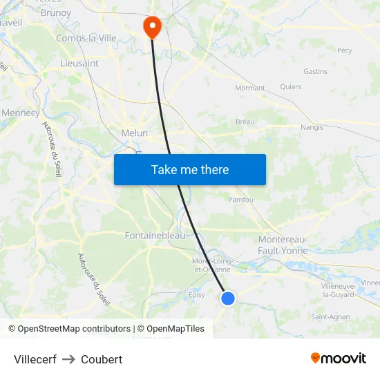 Villecerf to Coubert map