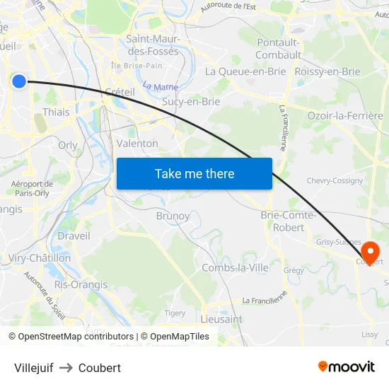 Villejuif to Coubert map