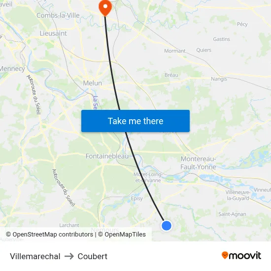 Villemarechal to Coubert map
