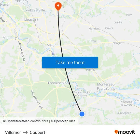 Villemer to Coubert map