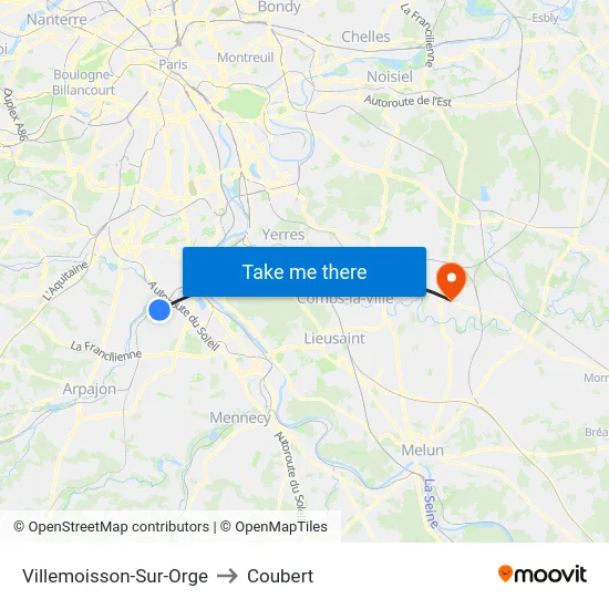 Villemoisson-Sur-Orge to Coubert map