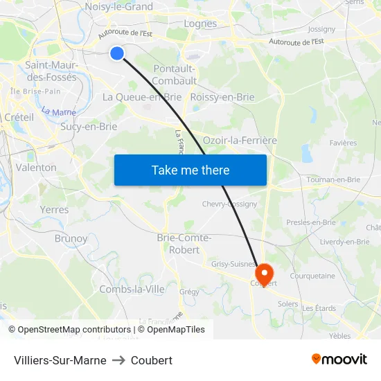 Villiers-Sur-Marne to Coubert map