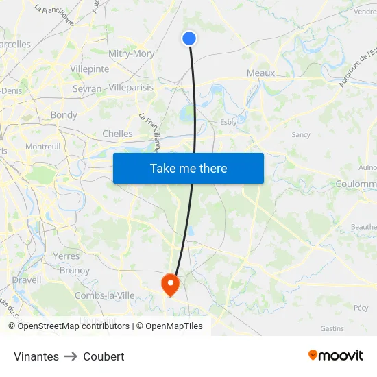 Vinantes to Coubert map