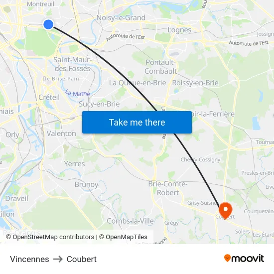 Vincennes to Coubert map