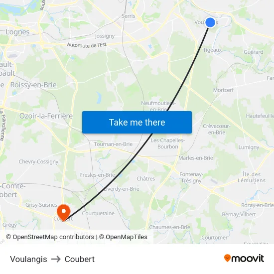 Voulangis to Coubert map