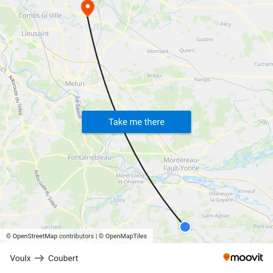 Voulx to Coubert map