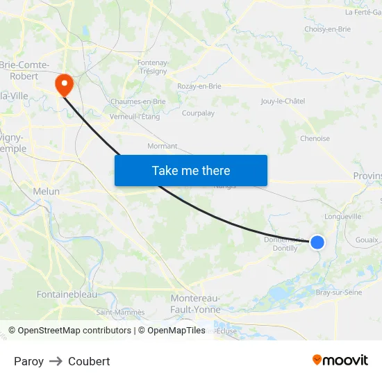 Paroy to Coubert map