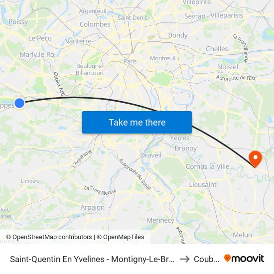 Saint-Quentin En Yvelines - Montigny-Le-Bretonneux to Coubert map