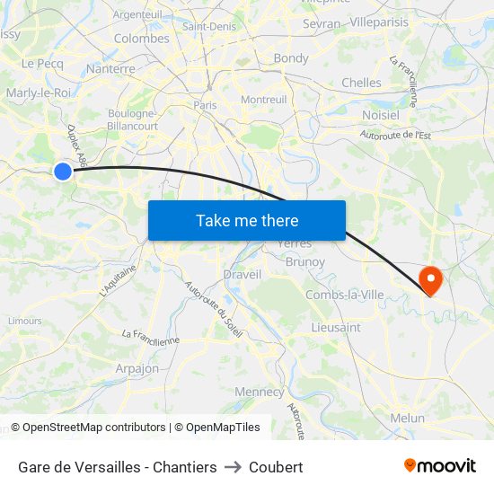 Gare de Versailles - Chantiers to Coubert map