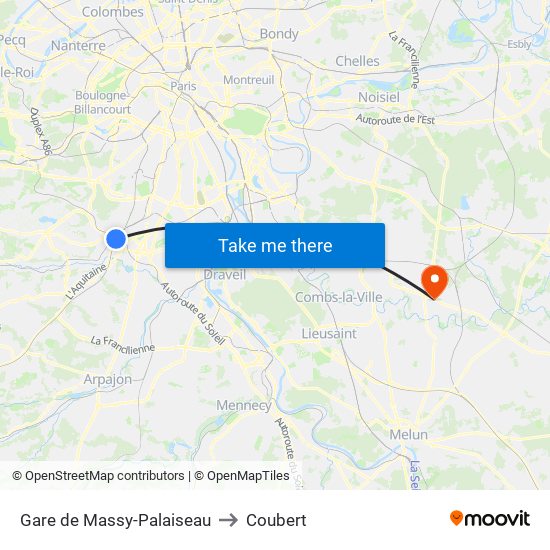 Gare de Massy-Palaiseau to Coubert map