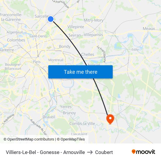 Villiers-Le-Bel - Gonesse - Arnouville to Coubert map