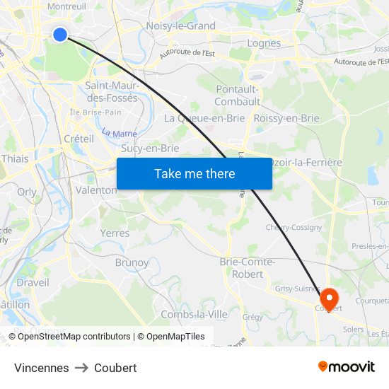 Vincennes to Coubert map