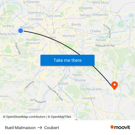 Rueil-Malmaison to Coubert map