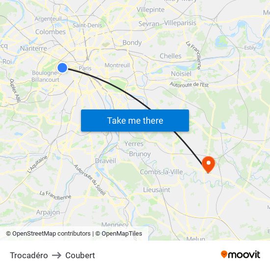 Trocadéro to Coubert map