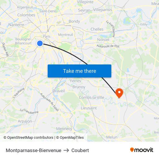 Montparnasse-Bienvenue to Coubert map