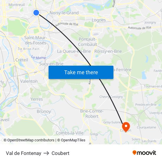 Val de Fontenay to Coubert map