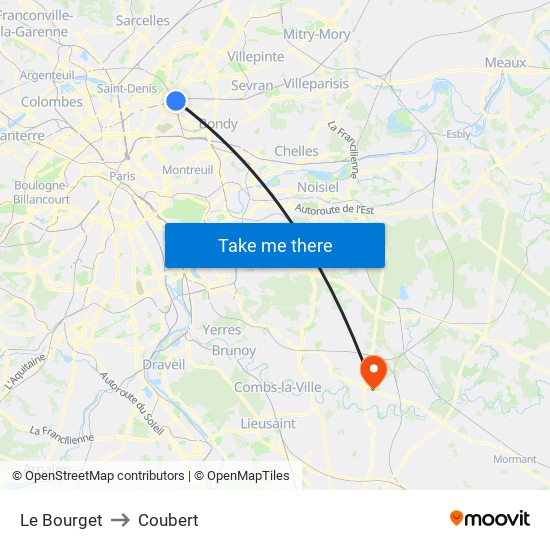 Le Bourget to Coubert map