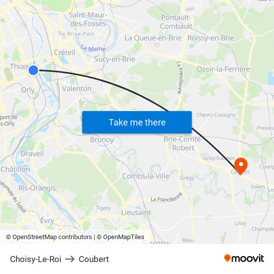 Choisy-Le-Roi to Coubert map