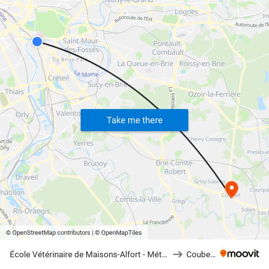 École Vétérinaire de Maisons-Alfort - Métro to Coubert map