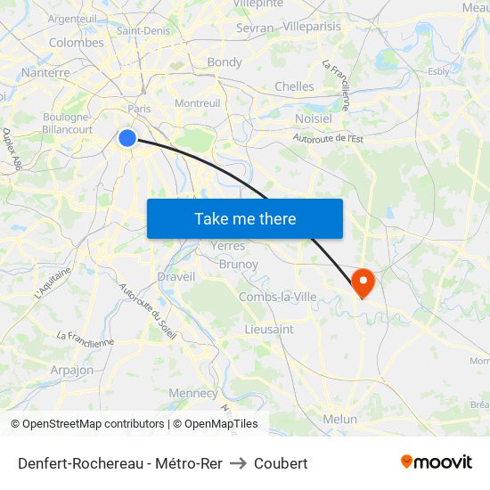 Denfert-Rochereau - Métro-Rer to Coubert map