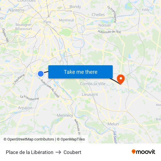 Place de la Libération to Coubert map