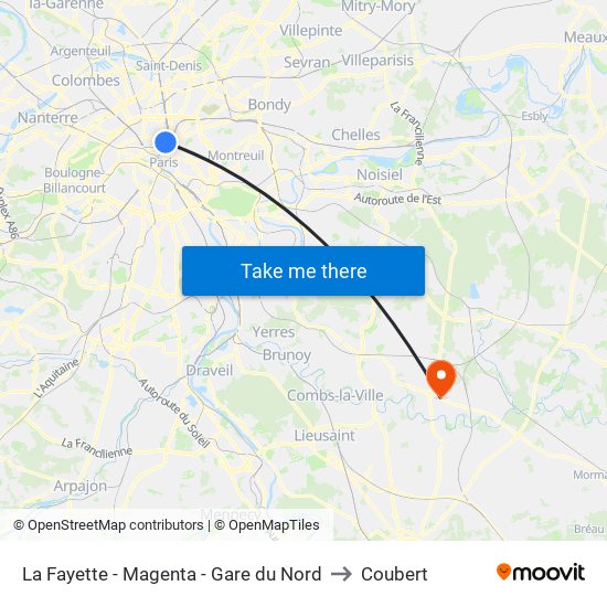 La Fayette - Magenta - Gare du Nord to Coubert map