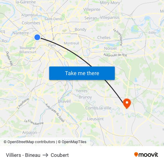 Villiers - Bineau to Coubert map