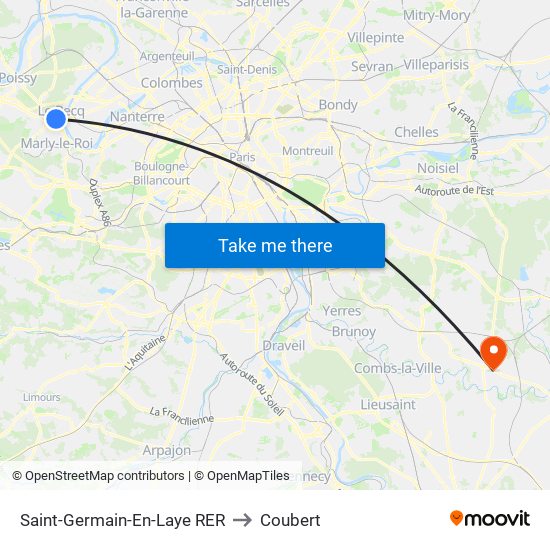 Saint-Germain-En-Laye RER to Coubert map