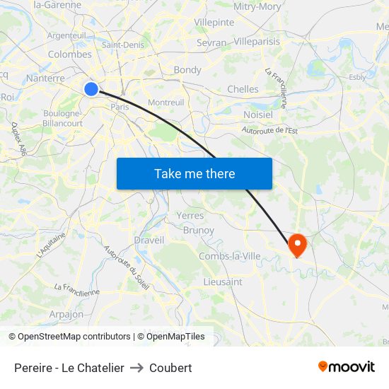 Pereire - Le Chatelier to Coubert map