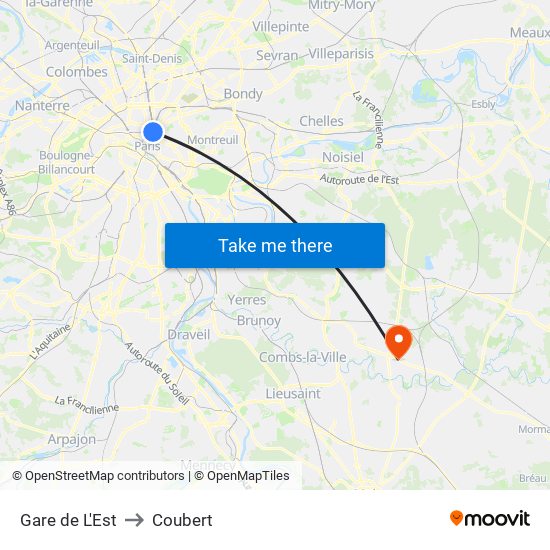 Gare de L'Est to Coubert map