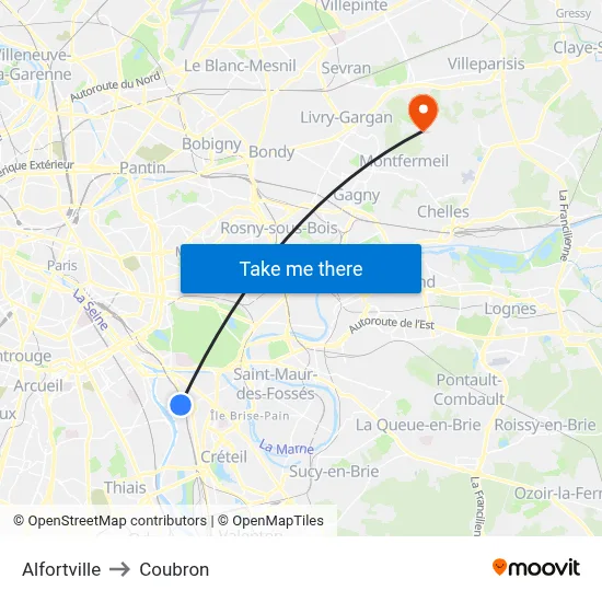 Alfortville to Coubron map