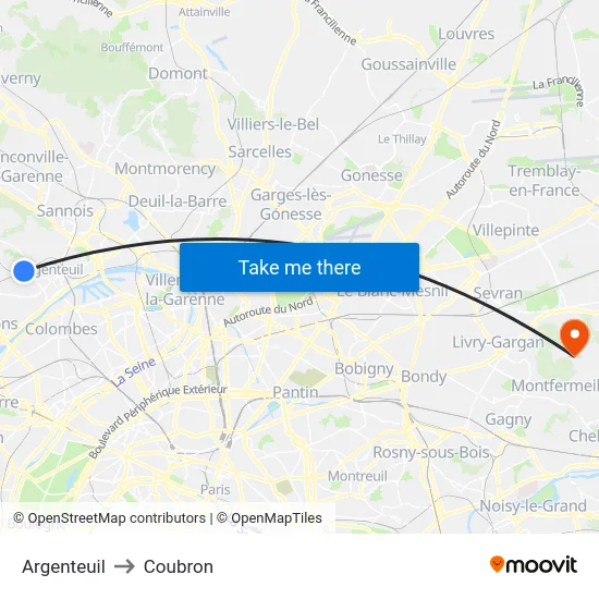 Argenteuil to Coubron map