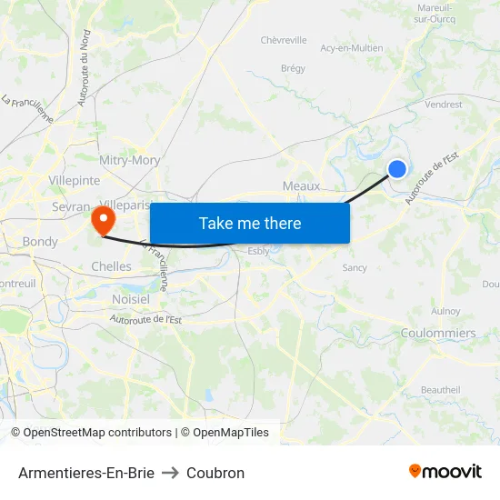 Armentieres-En-Brie to Coubron map