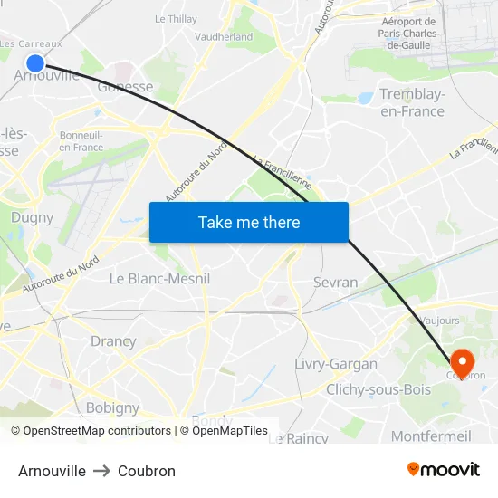 Arnouville to Coubron map