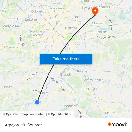 Arpajon to Coubron map