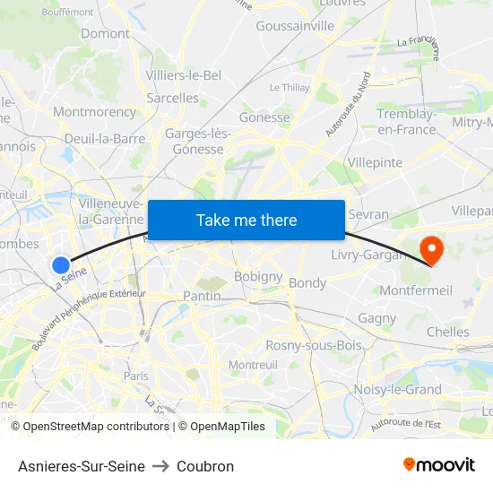 Asnieres-Sur-Seine to Coubron map