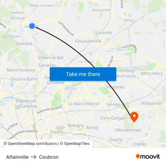Attainville to Coubron map