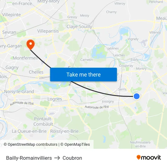 Bailly-Romainvilliers to Coubron map