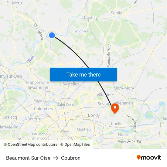 Beaumont-Sur-Oise to Coubron map
