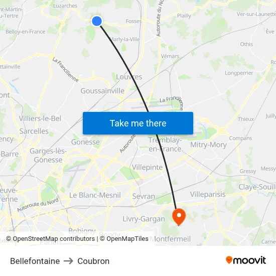Bellefontaine to Coubron map