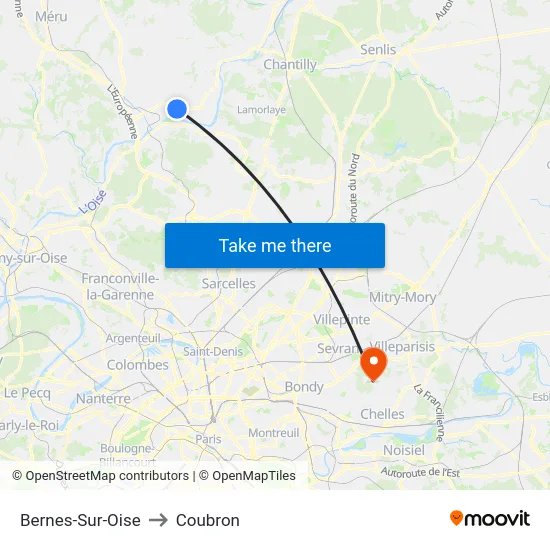 Bernes-Sur-Oise to Coubron map